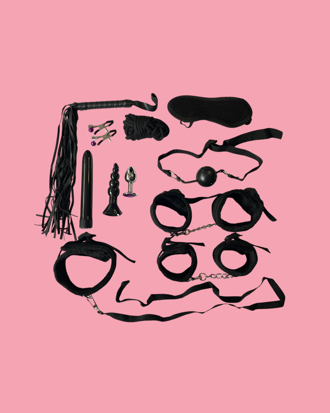 BDSM Set de 11 piezas NEGRO con plug anal y vibrador