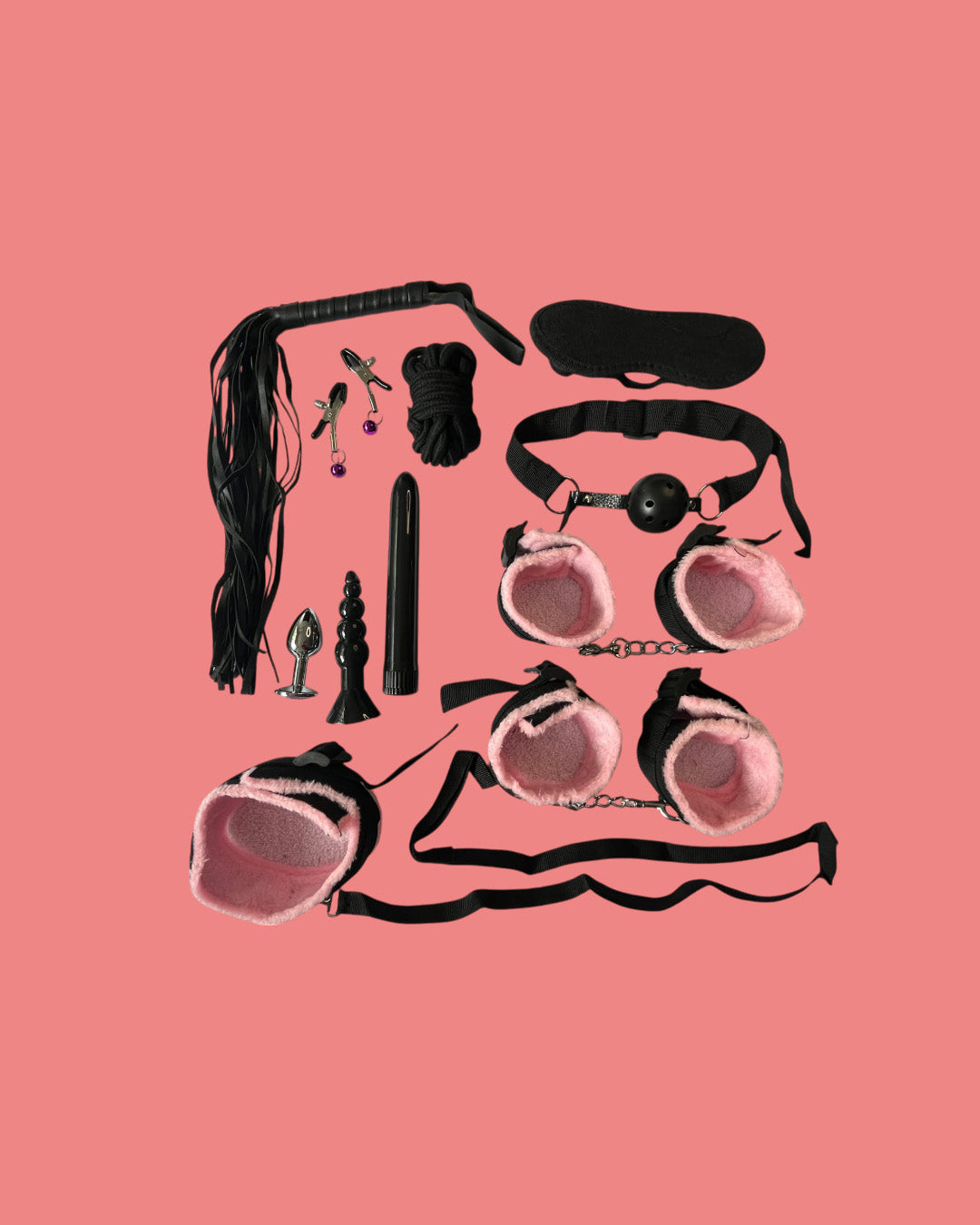 BDSM Set de 11 piezas ROSA con plug anal y vibrador