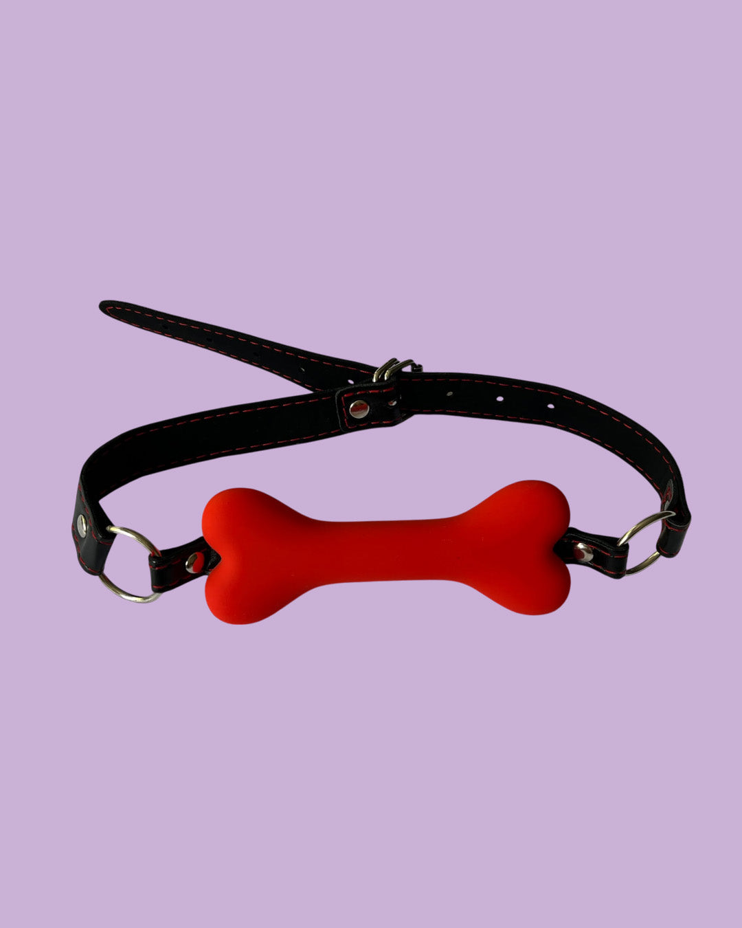 BDSM Mordaza de silicona con correa de cuero ajustable HUESO ROJO
