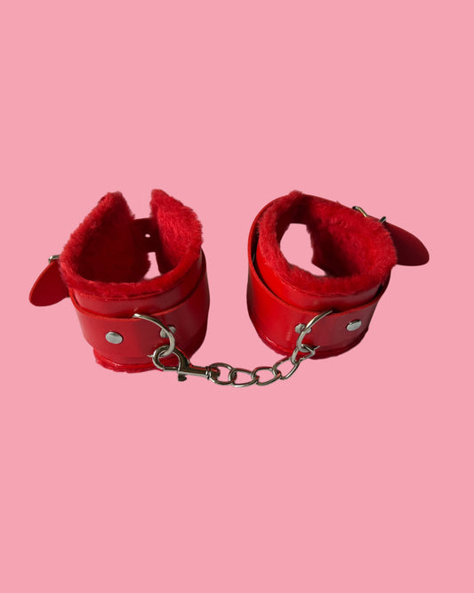 BDSM Esposas en cuero y peluche ROJAS