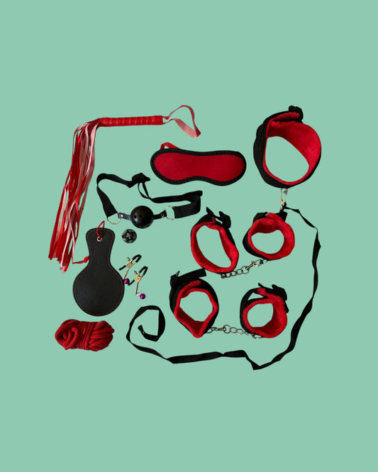 BDSM Set de 10 piezas ROJO y NEGRO Bondage
