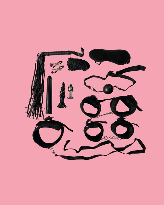 BDSM Set de 11 piezas NEGRO con plug anal y vibrador