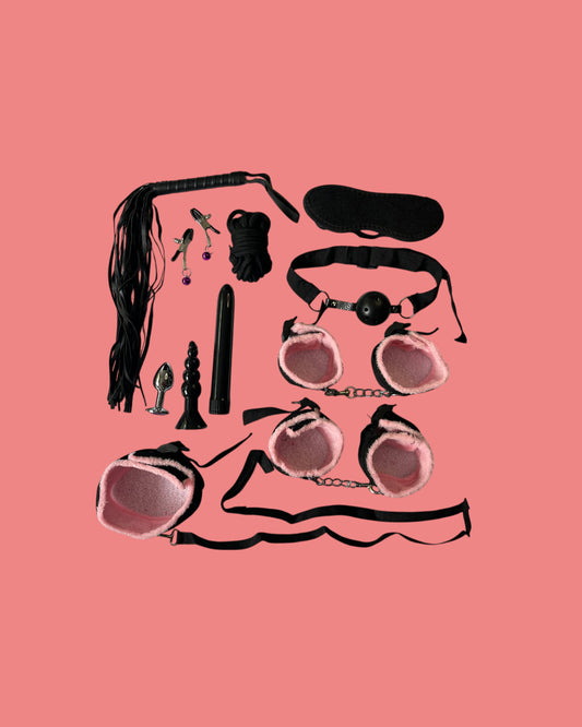 BDSM Set de 11 piezas ROSA con plug anal y vibrador