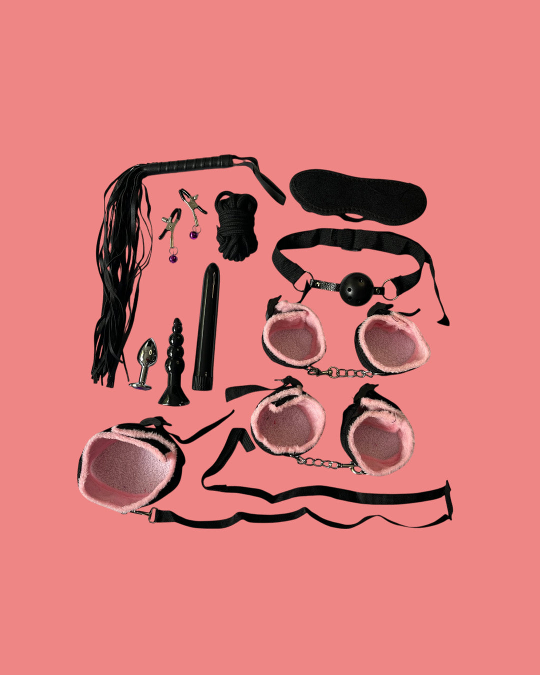 BDSM Set de 11 piezas ROSA con plug anal y vibrador