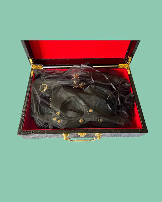 BDSM Edciion de lujo Kit 8 piezas de cuero en valija NEGRO