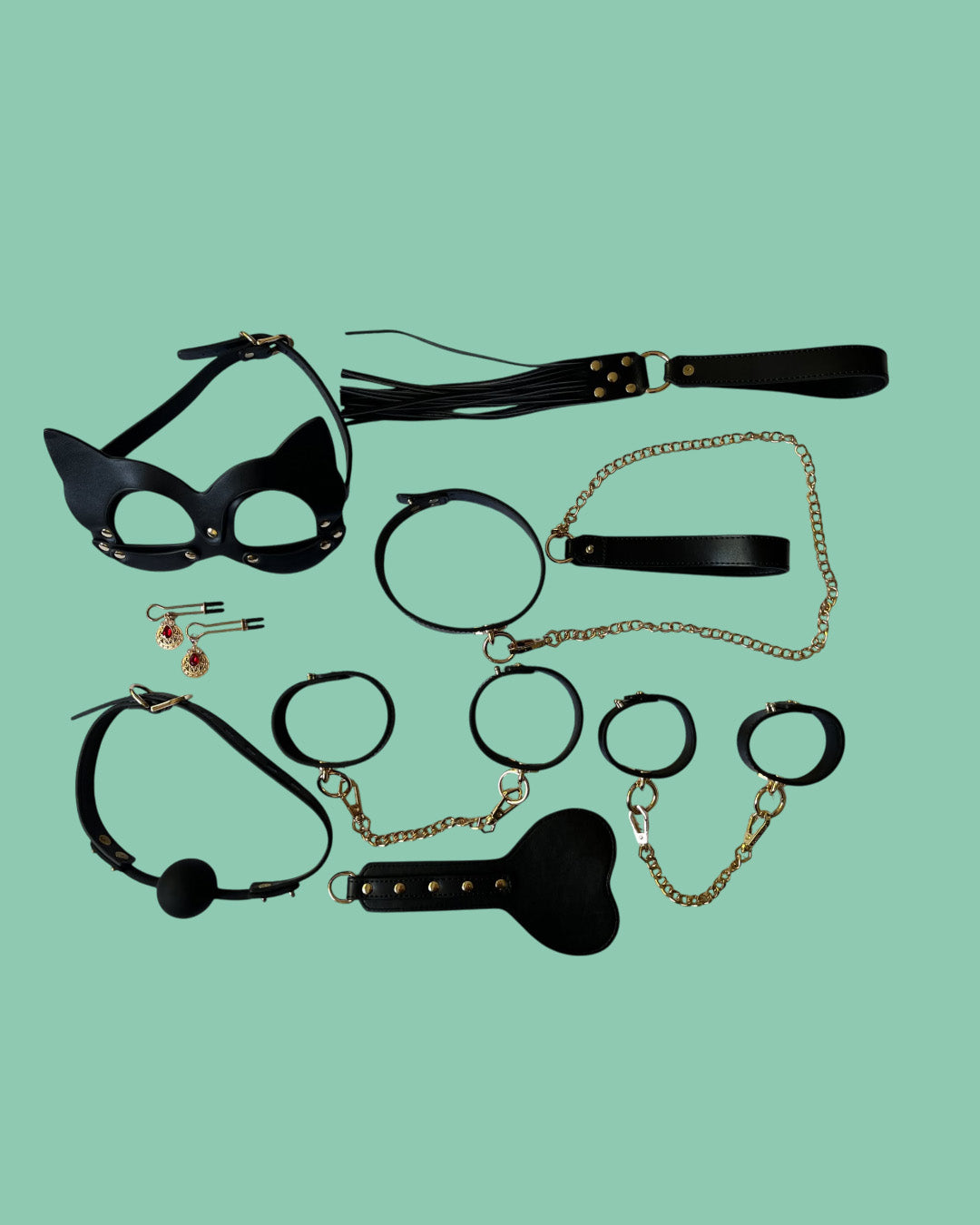 BDSM Edciion de lujo Kit 8 piezas de cuero en valija NEGRO