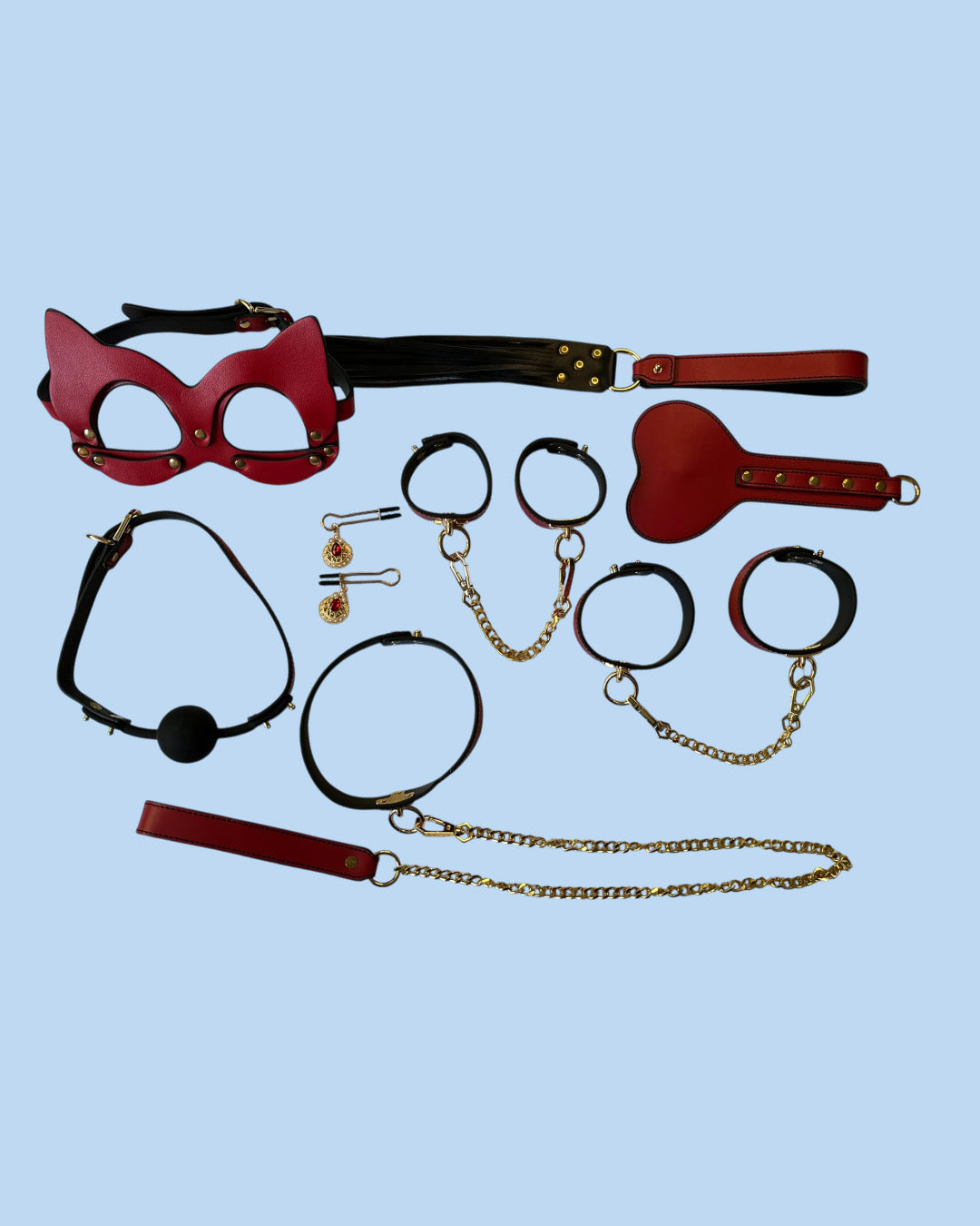BDSM Edciion de lujo Kit 8 piezas de cuero en valija ROJO