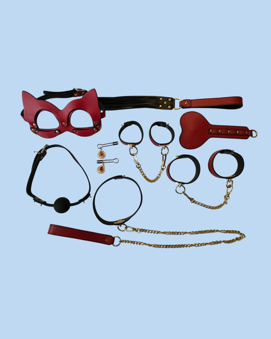 BDSM Edciion de lujo Kit 8 piezas de cuero en valija ROJO