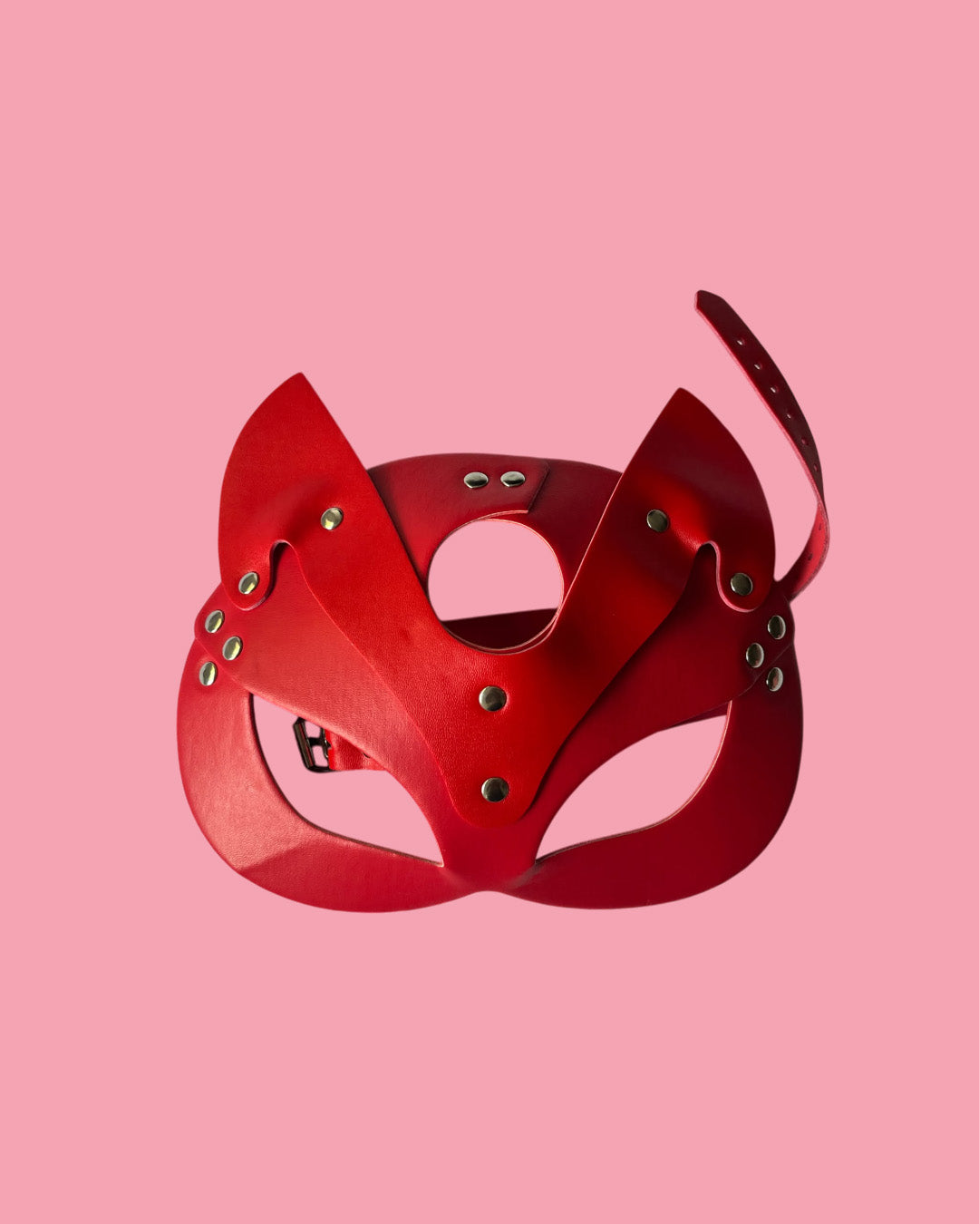 BDSM Mascara felina en cuero ajustable ROJO