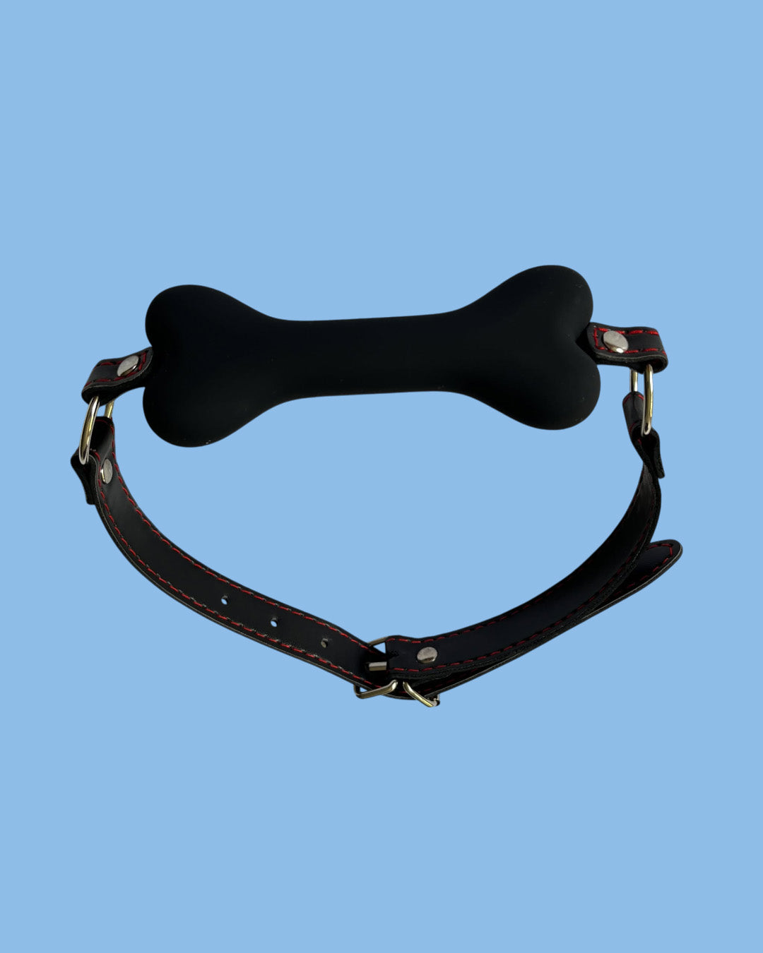 BDSM Mordaza de silicona con correa de cuero ajustable HUESO NEGRO