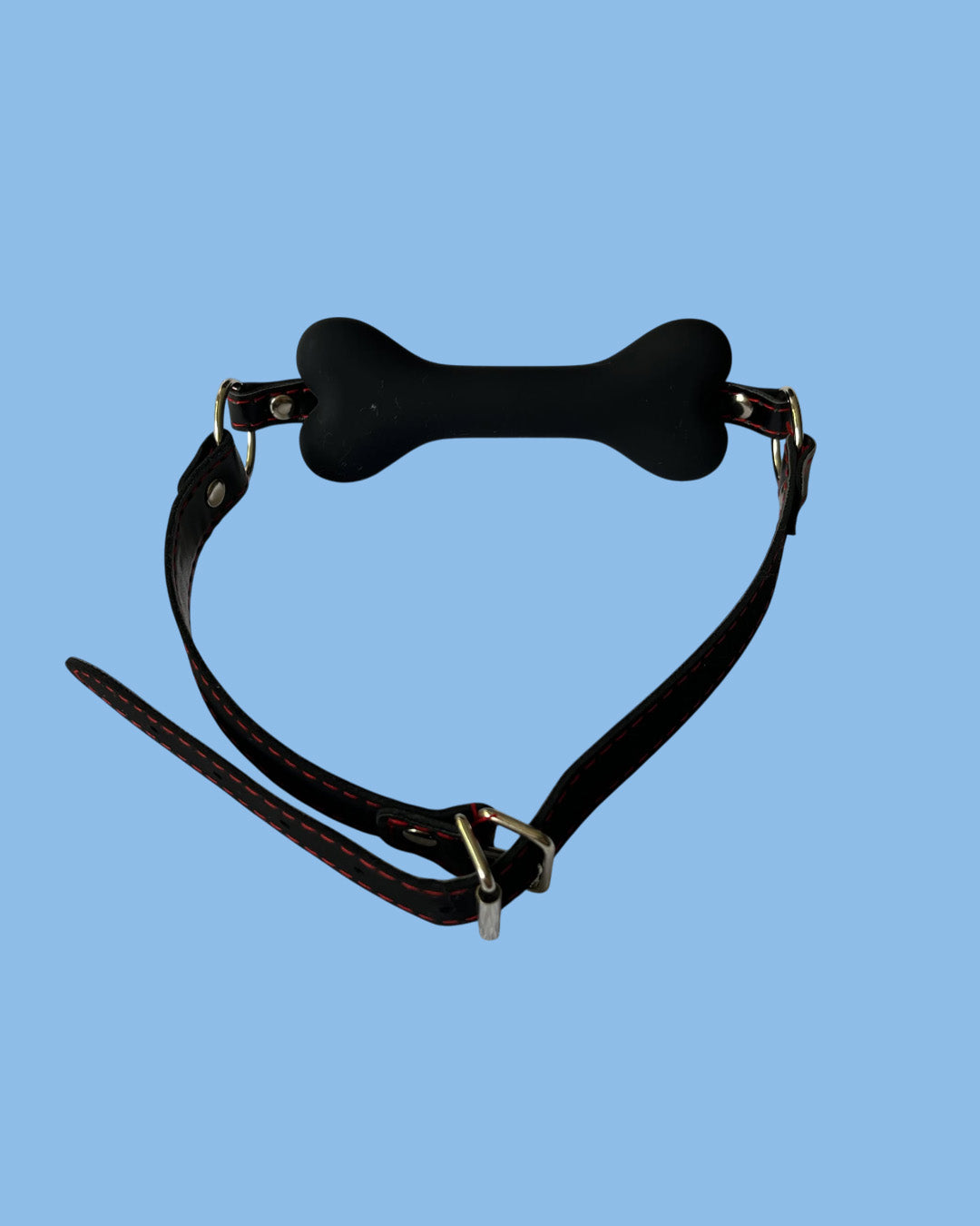 BDSM Mordaza de silicona con correa de cuero ajustable HUESO NEGRO