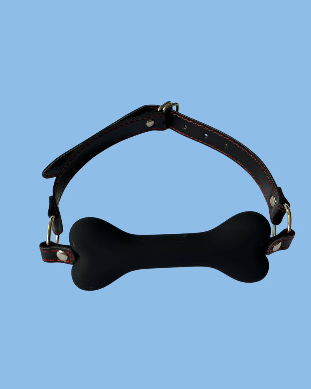 BDSM Mordaza de silicona con correa de cuero ajustable HUESO NEGRO