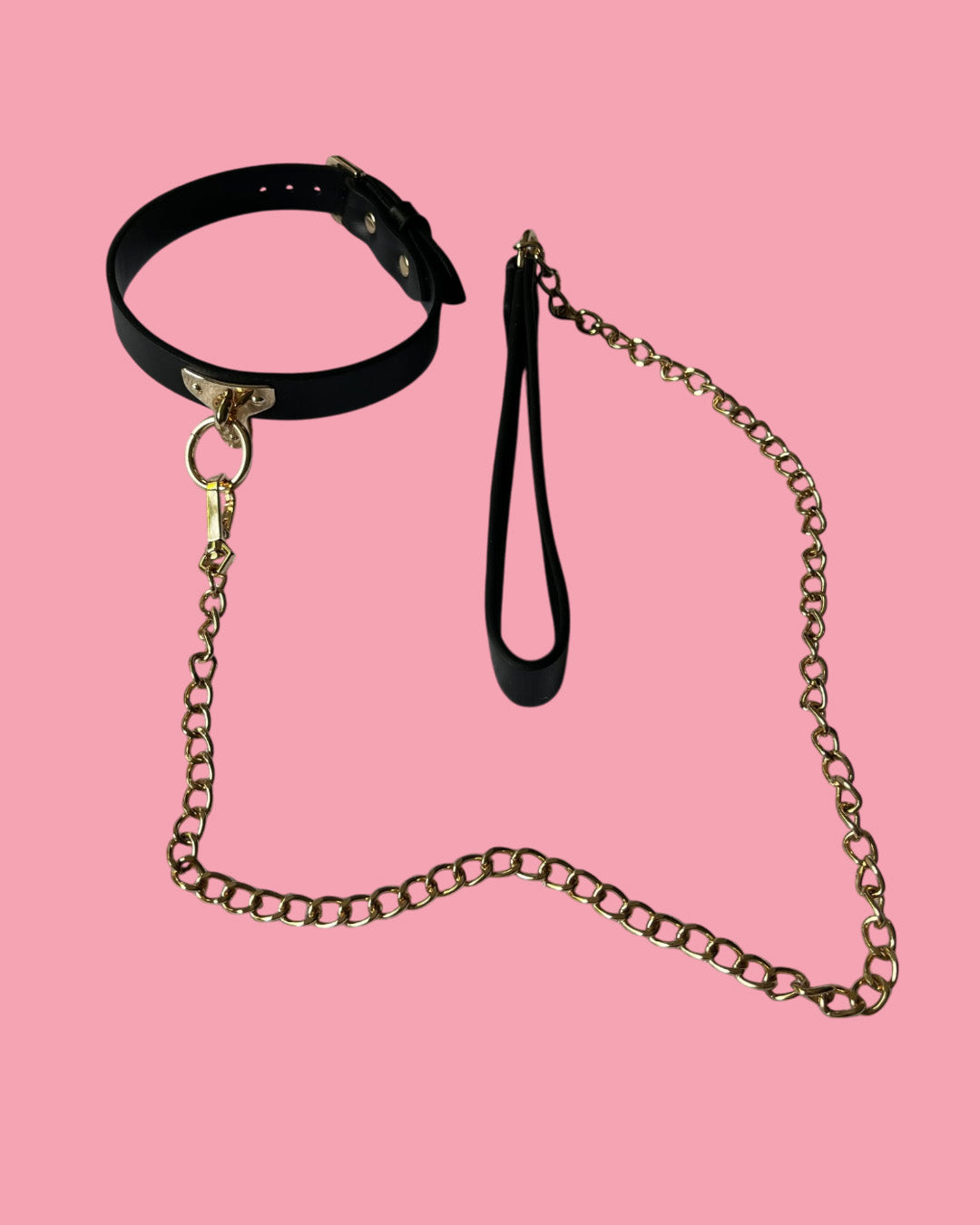 BDSM Collar con correa en cuero y cadena dorada NEGRO